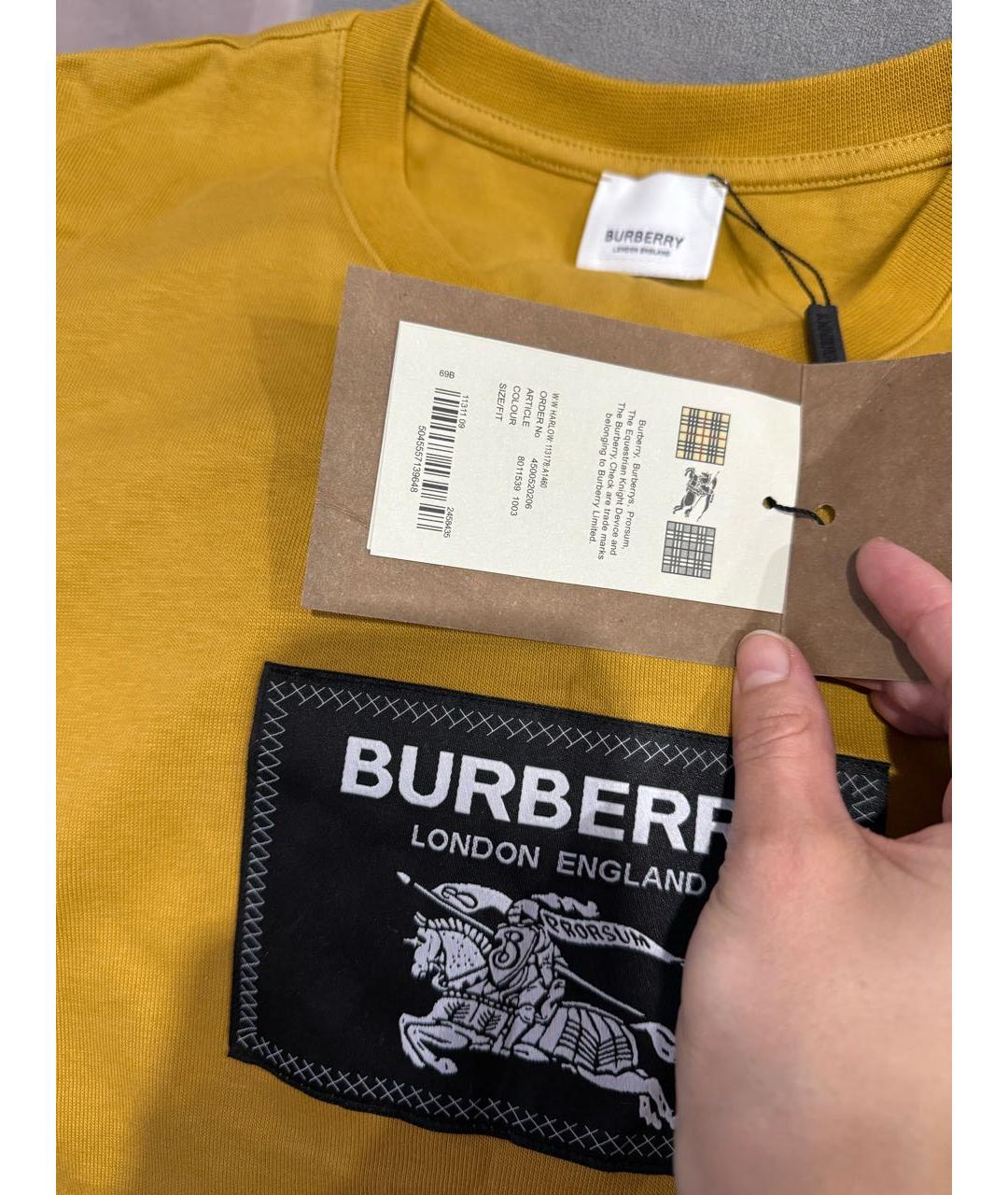 BURBERRY Горчичное хлопковое повседневное платье, фото 2