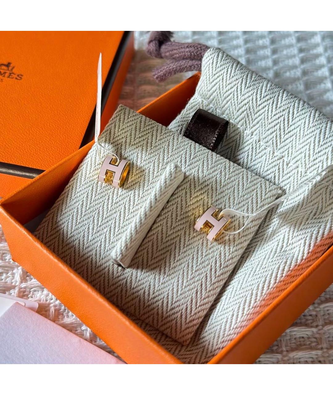 HERMES Розовые металлические серьги, фото 3