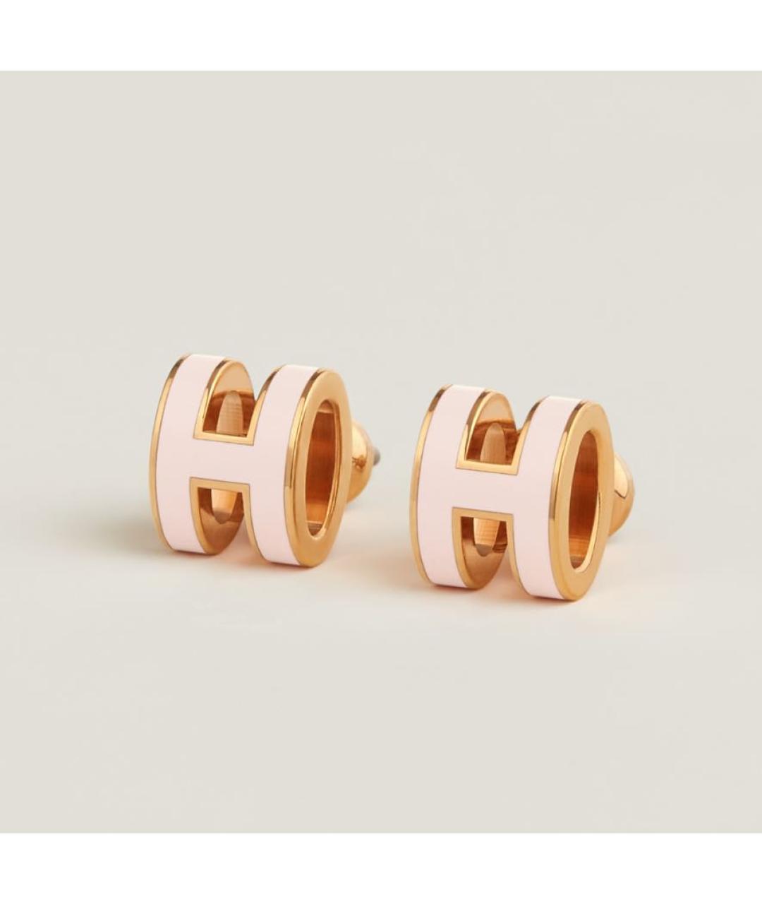 HERMES Розовые металлические серьги, фото 5