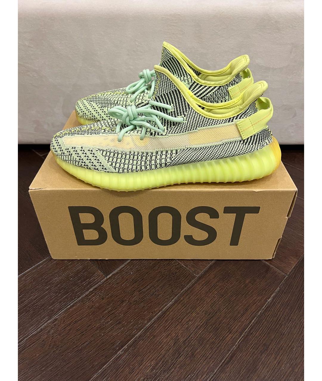 ADIDAS YEEZY Зеленые текстильные низкие кроссовки / кеды, фото 2