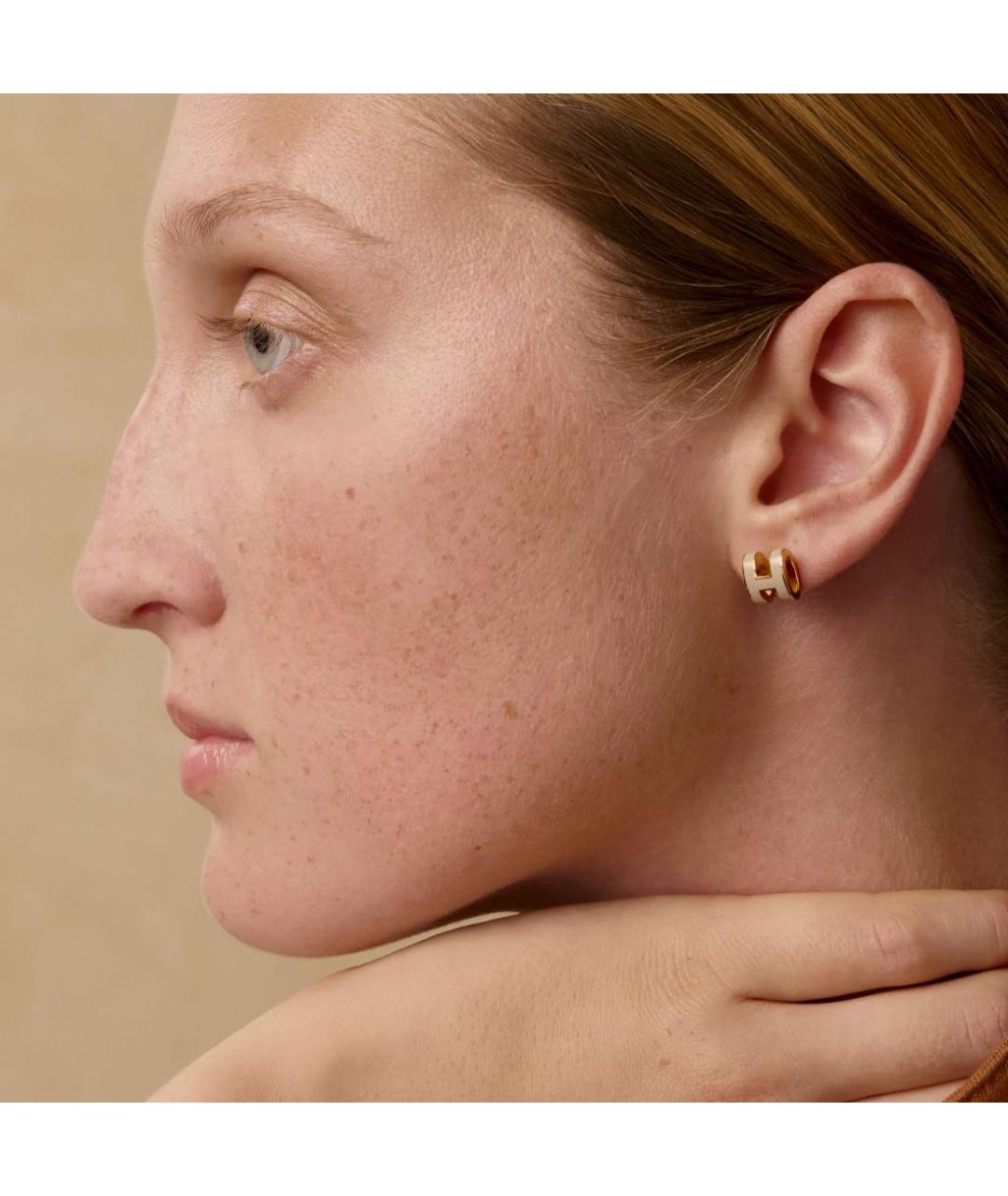 HERMES Бежевые металлические серьги, фото 2