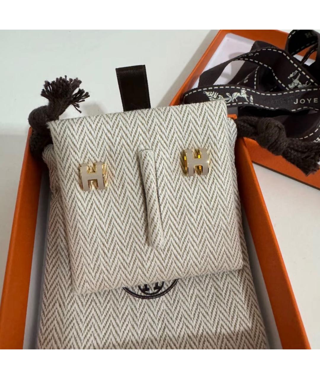 HERMES Бежевые металлические серьги, фото 3