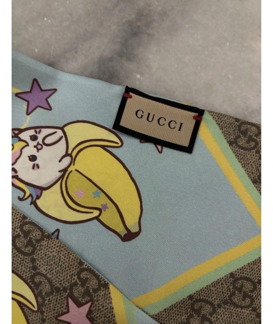 GUCCI Голубой шелковый платок, фото 3