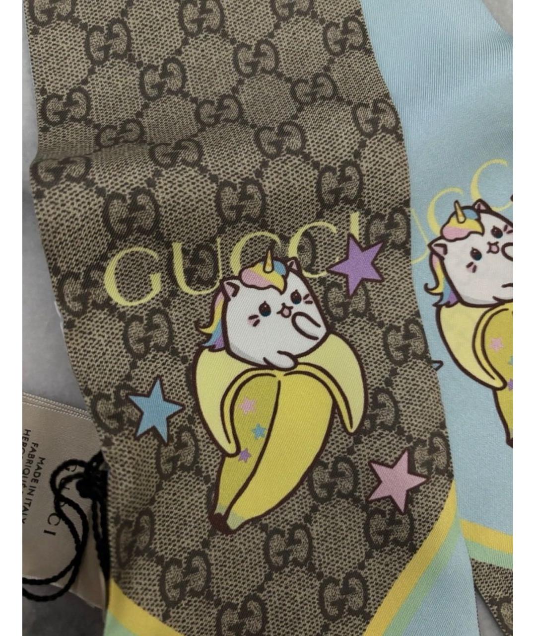 GUCCI Голубой шелковый платок, фото 4