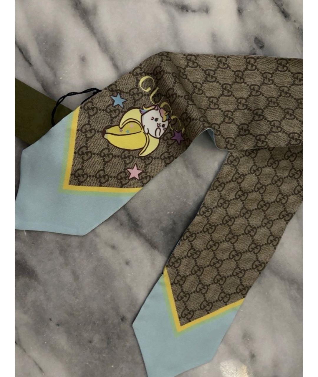 GUCCI Голубой шелковый платок, фото 2