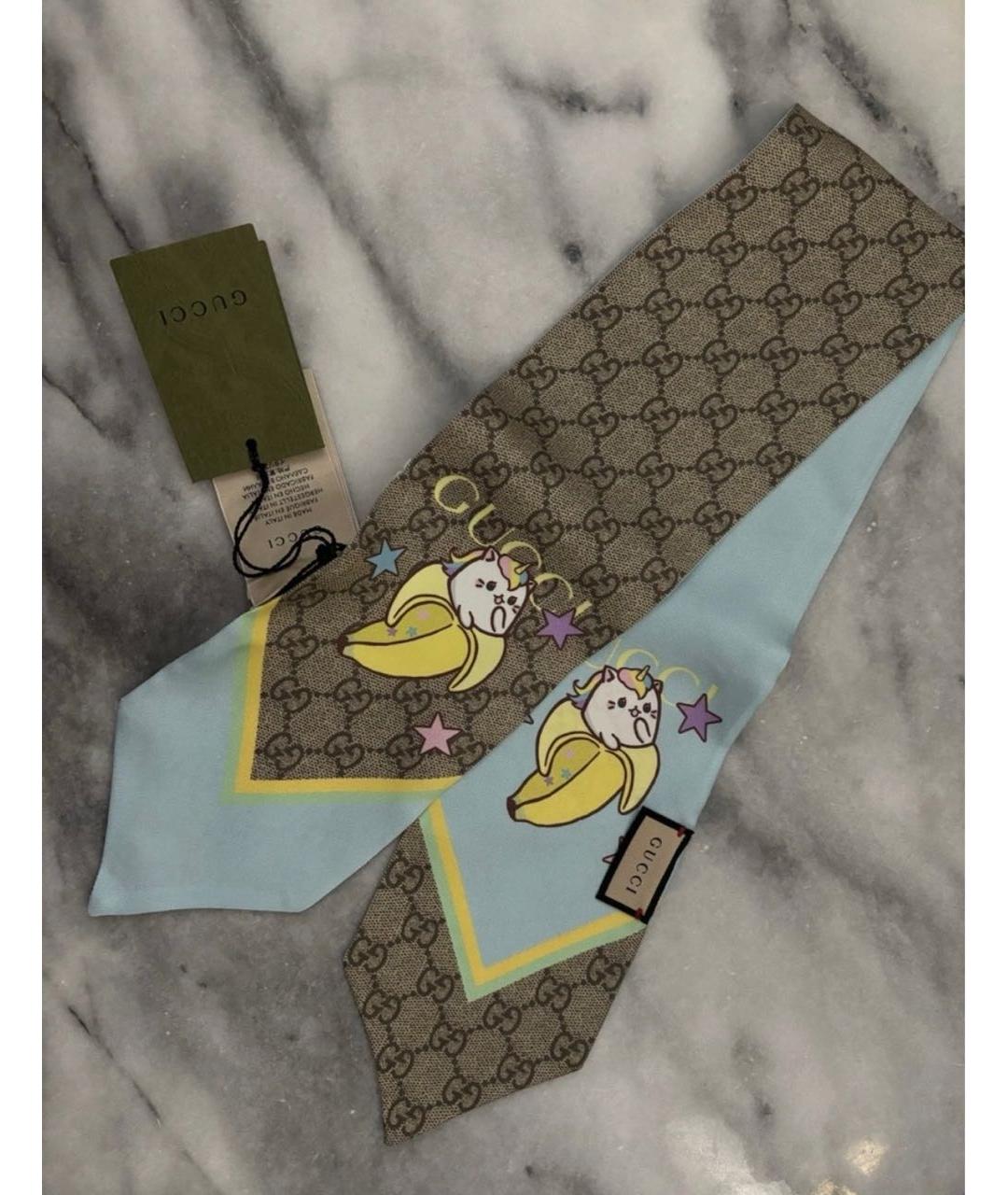 GUCCI Голубой шелковый платок, фото 5