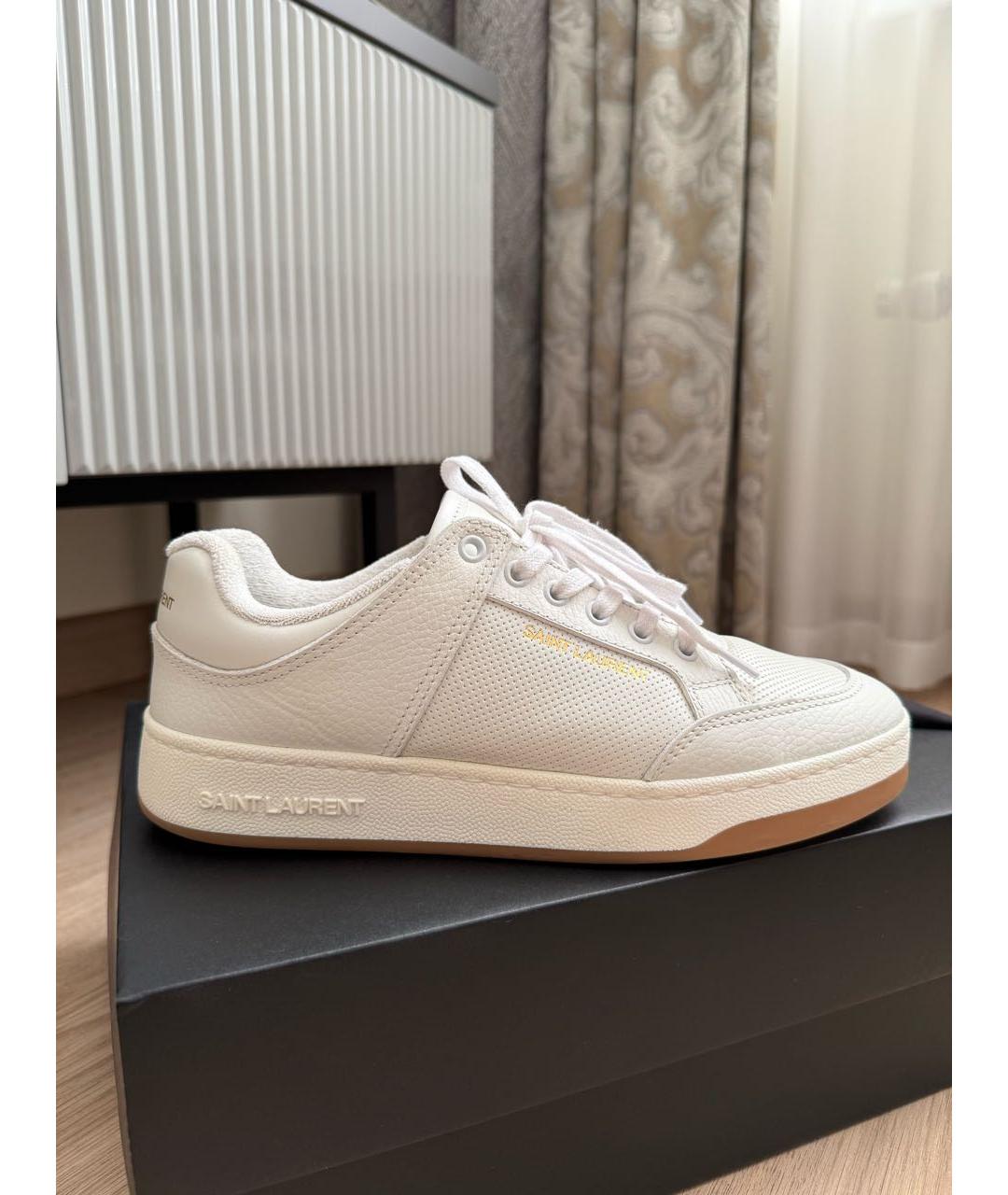 SAINT LAURENT Белые кожаные низкие кроссовки / кеды, фото 9