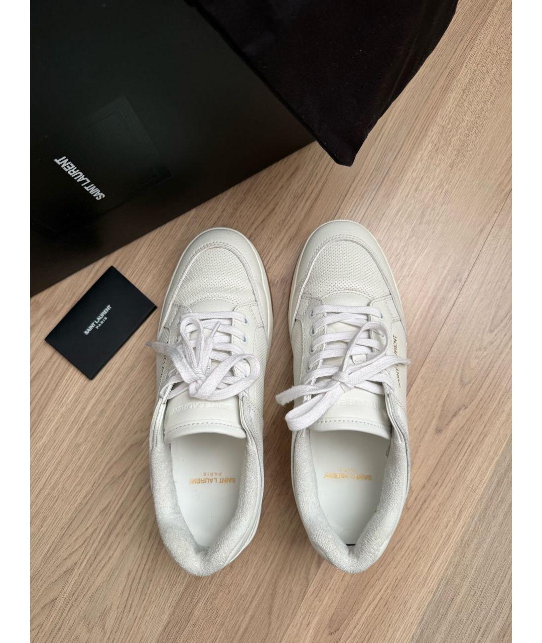 SAINT LAURENT Белые кожаные низкие кроссовки / кеды, фото 3