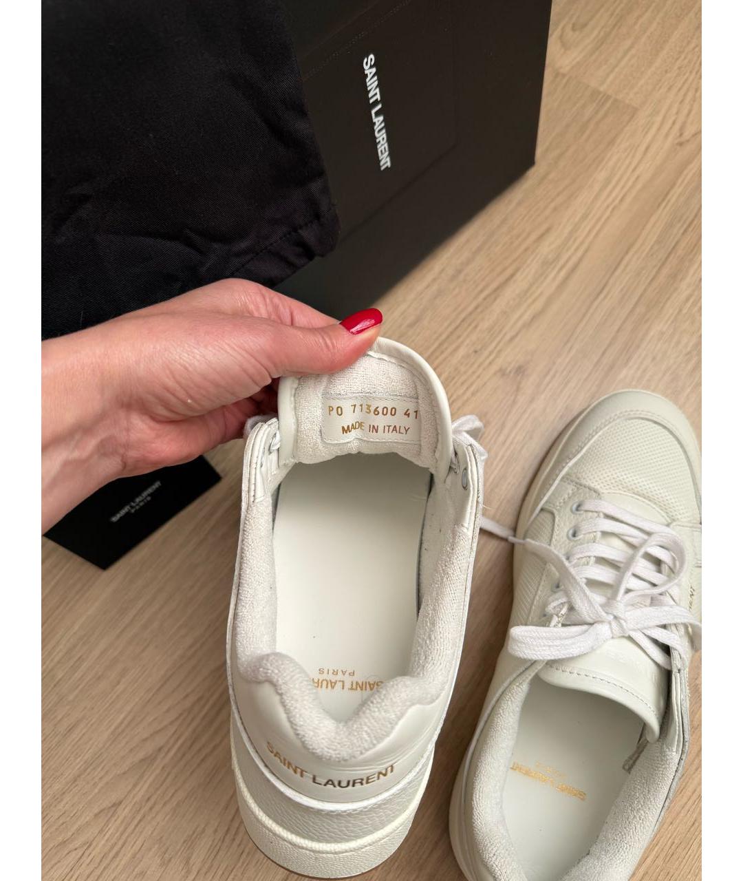 SAINT LAURENT Белые кожаные низкие кроссовки / кеды, фото 5