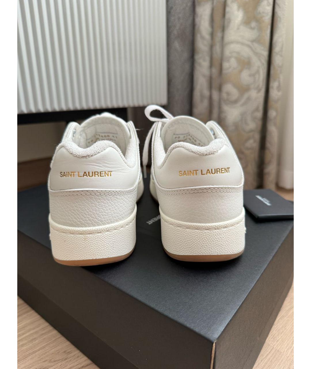 SAINT LAURENT Белые кожаные низкие кроссовки / кеды, фото 4