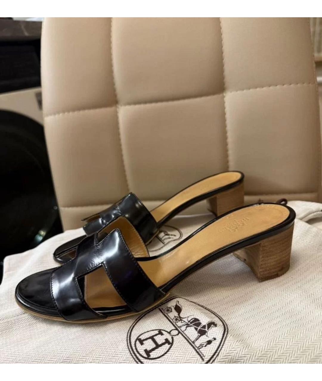 HERMES Черные кожаные мюли, фото 4