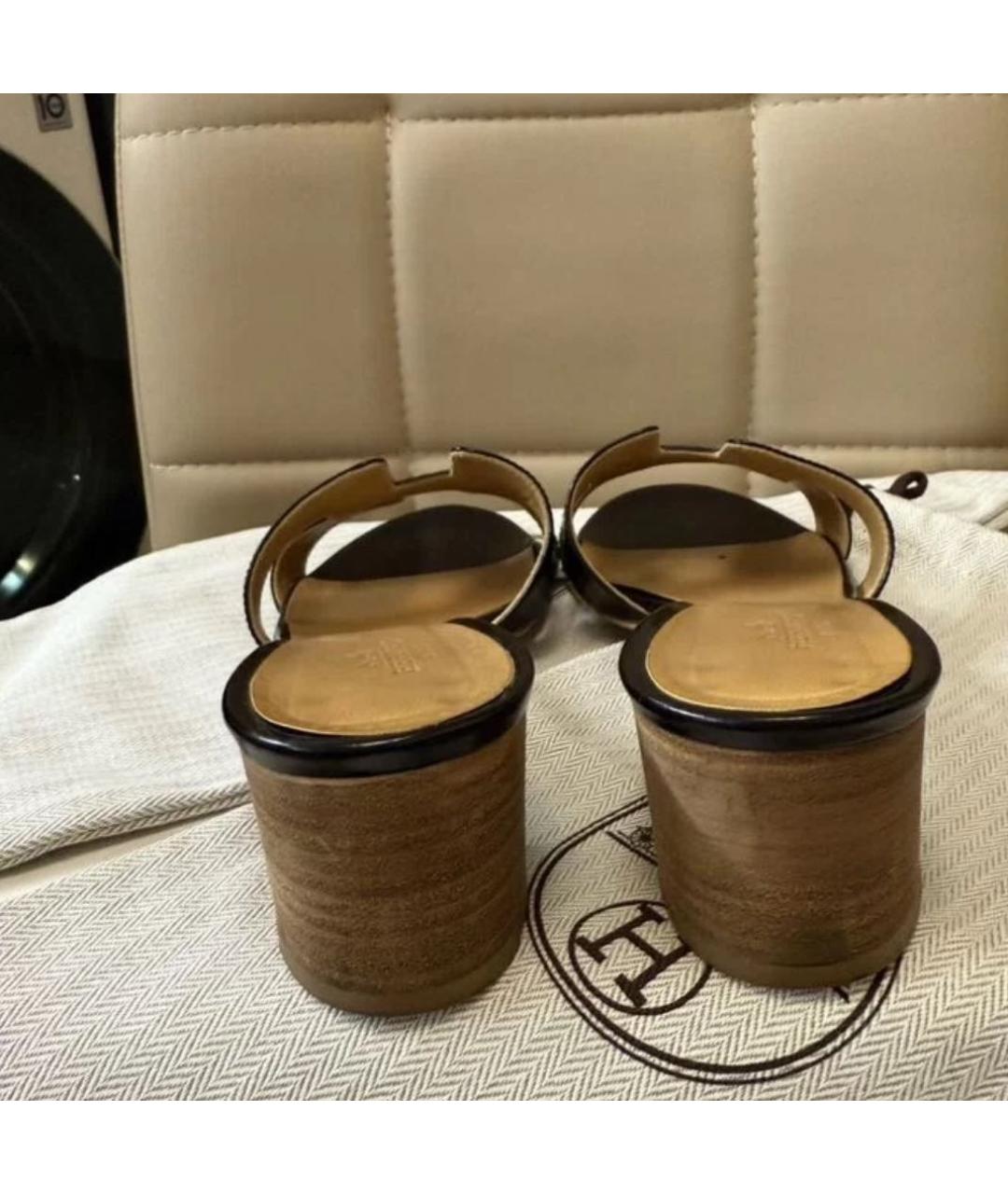 HERMES Черные кожаные мюли, фото 3