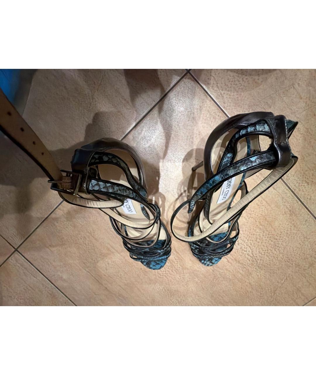 JIMMY CHOO Синие кожаные босоножки, фото 3