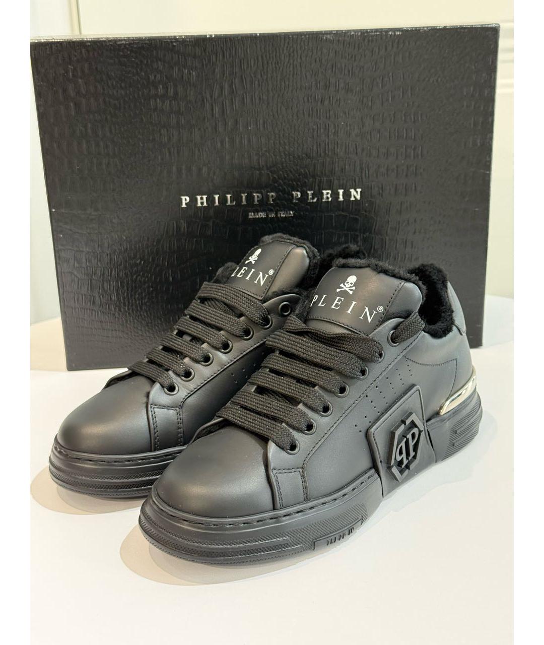 PHILIPP PLEIN Черные кожаные кроссовки, фото 2