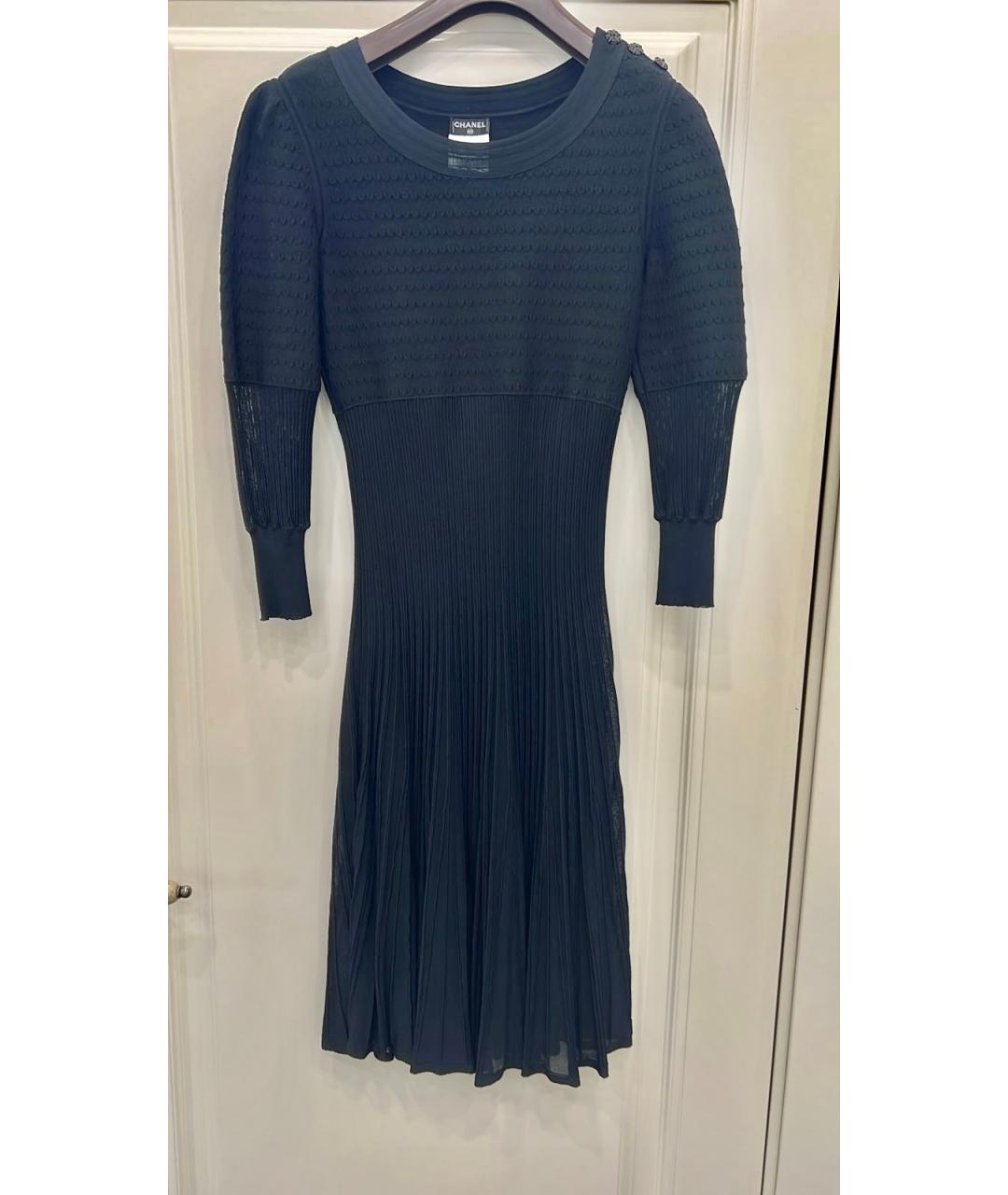 CHANEL Черное вискозное повседневное платье, фото 9