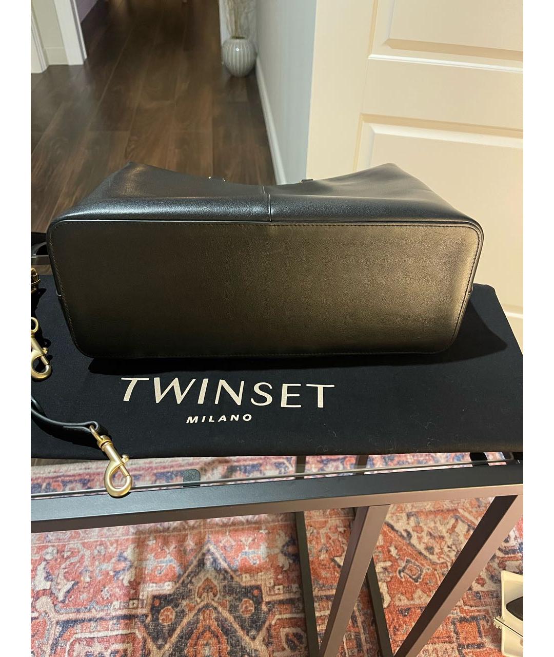 TWIN-SET Черная кожаная сумка с короткими ручками, фото 5