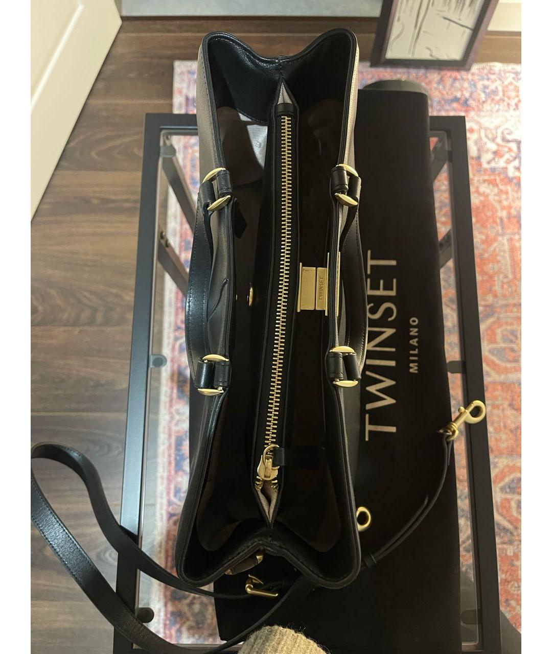 TWIN-SET Черная кожаная сумка с короткими ручками, фото 4