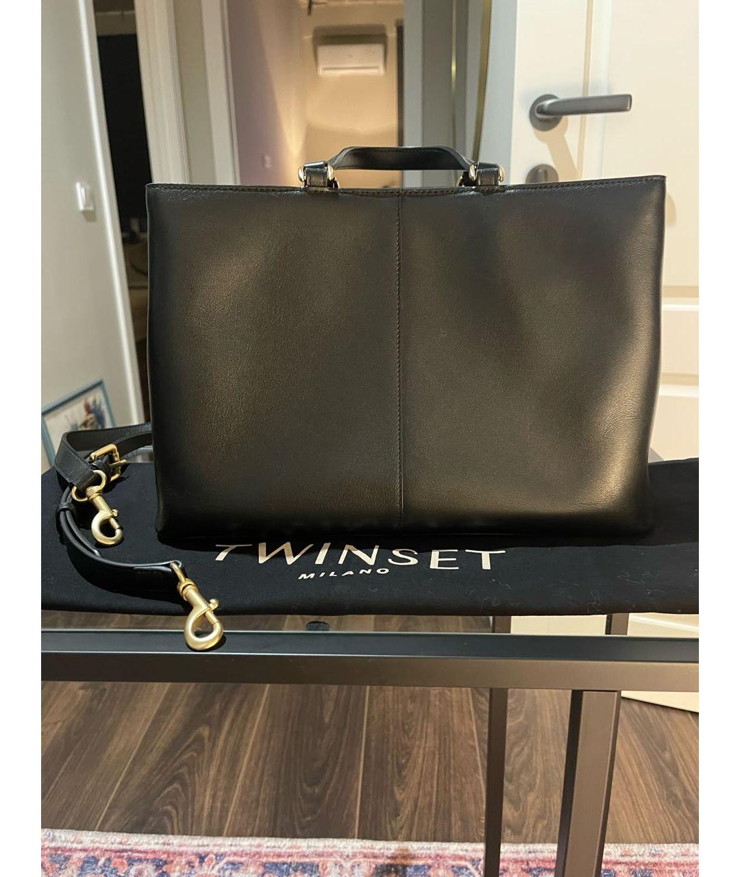 TWIN-SET Черная кожаная сумка с короткими ручками, фото 3