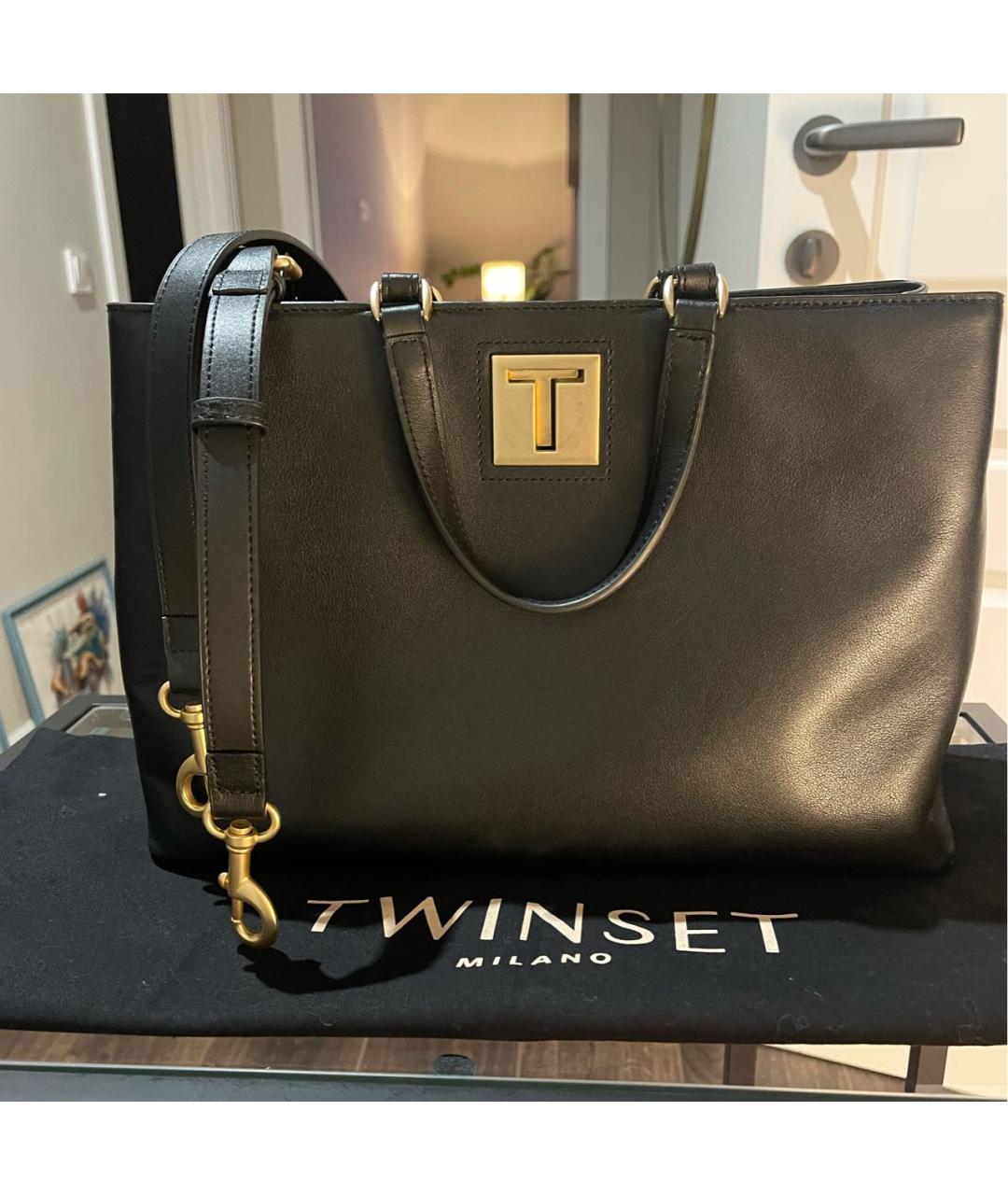 TWIN-SET Черная кожаная сумка с короткими ручками, фото 7
