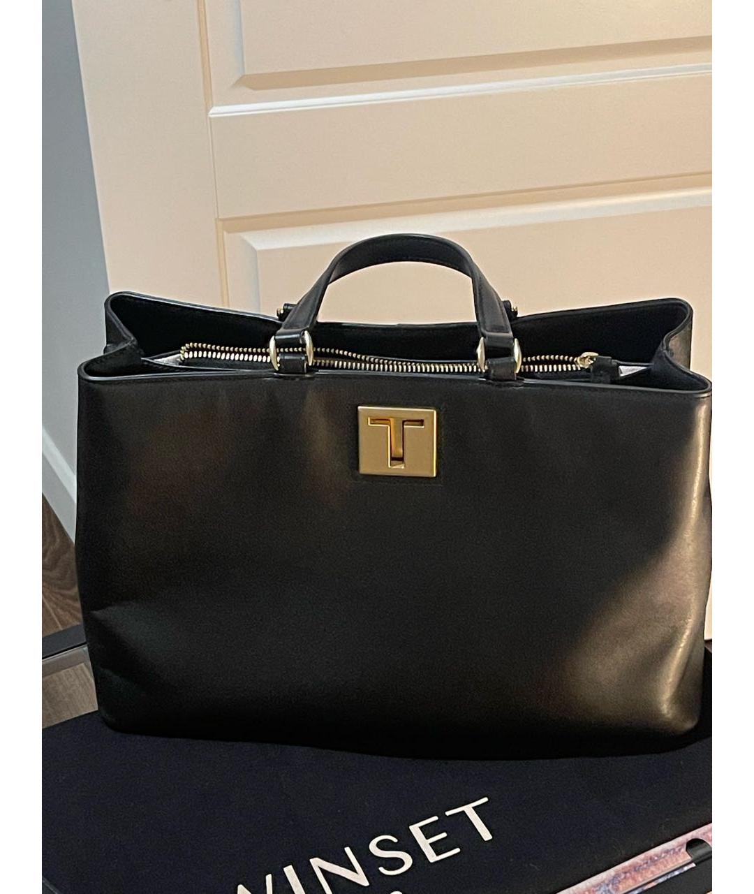 TWIN-SET Черная кожаная сумка с короткими ручками, фото 6