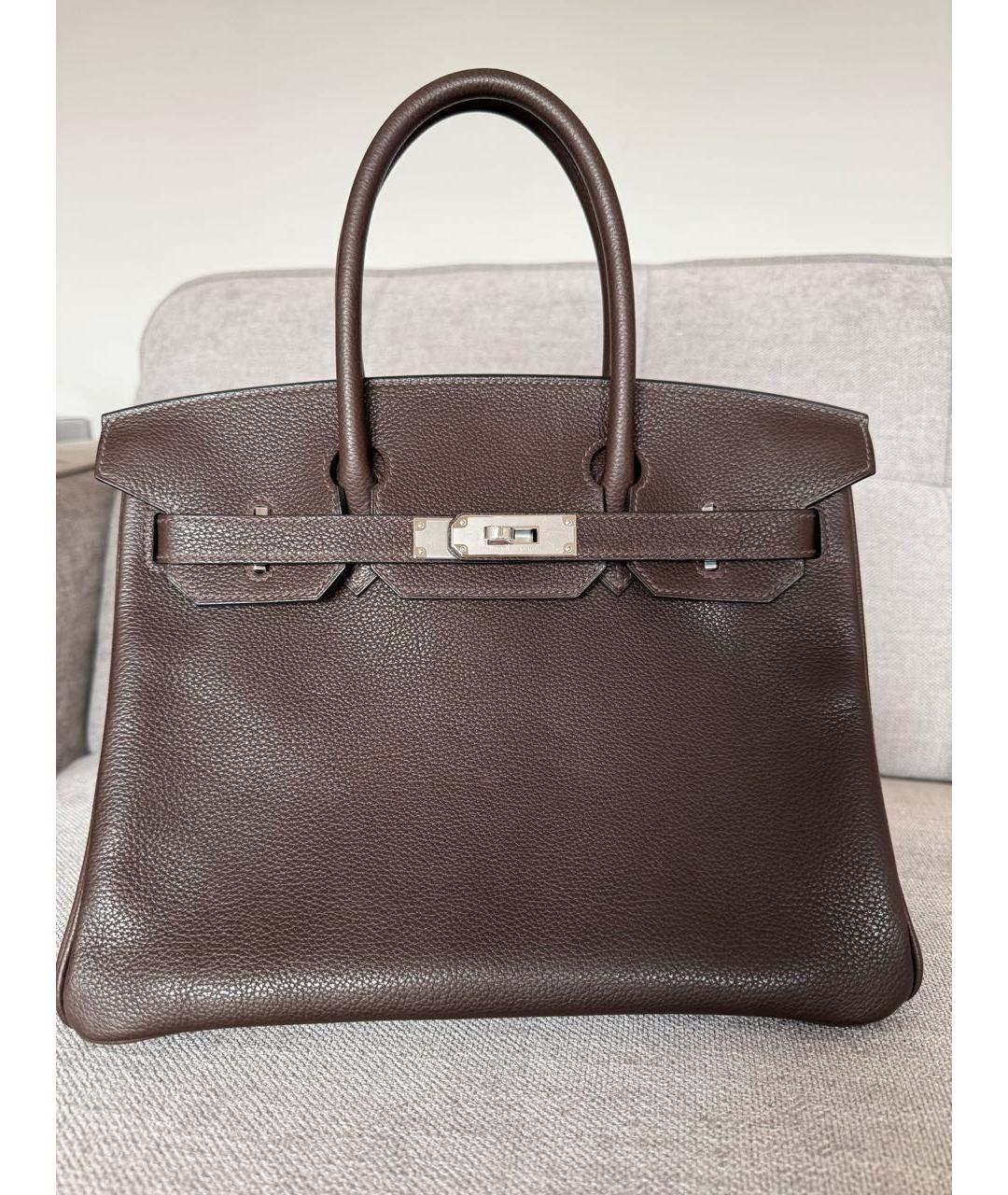 HERMES Коричневая кожаная сумка с короткими ручками, фото 5