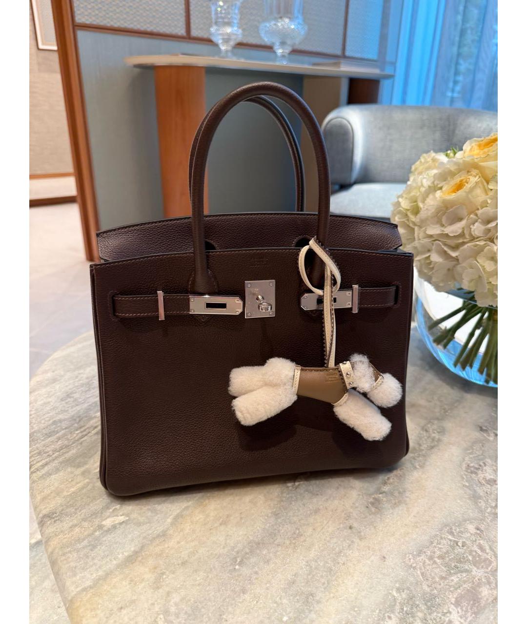 HERMES Коричневая кожаная сумка с короткими ручками, фото 2
