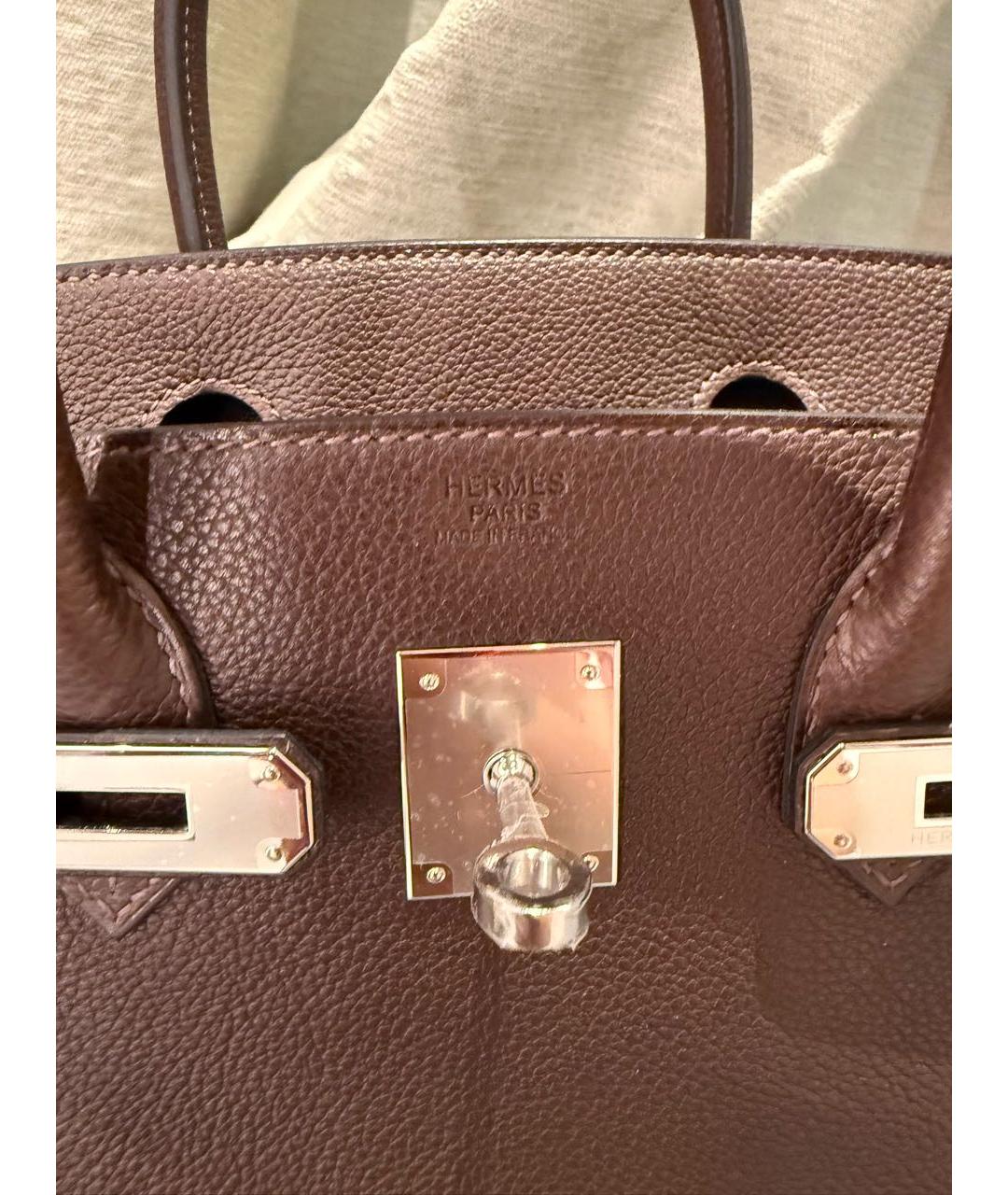 HERMES Коричневая кожаная сумка с короткими ручками, фото 4