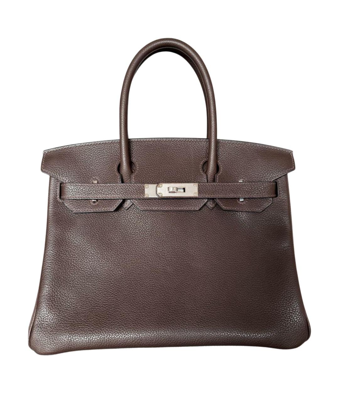 HERMES Коричневая кожаная сумка с короткими ручками, фото 1