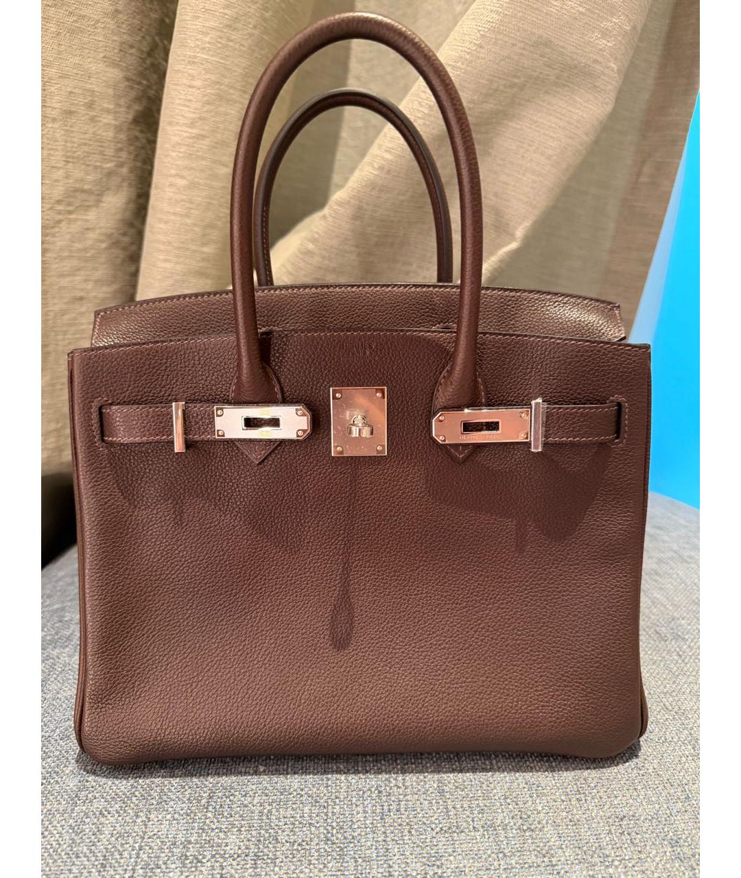 HERMES Коричневая кожаная сумка с короткими ручками, фото 3