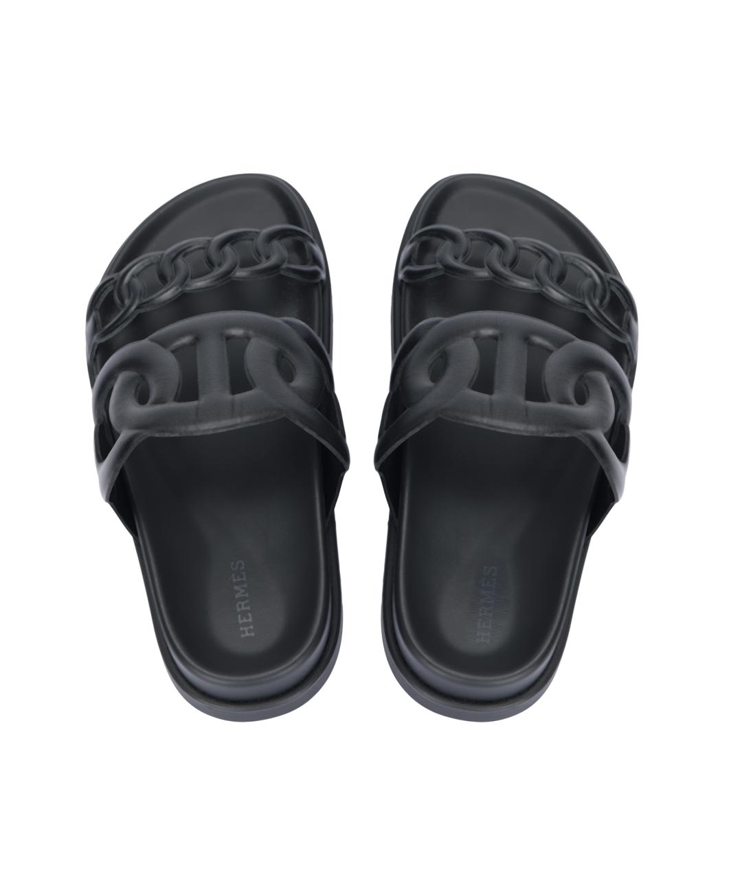 HERMES Черные кожаные сандалии, фото 3