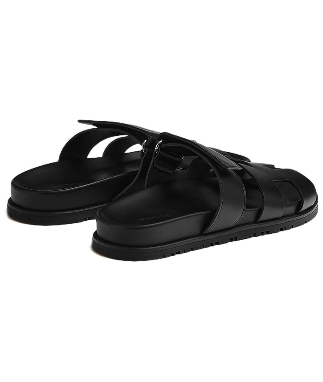 HERMES Черные кожаные сандалии, фото 5