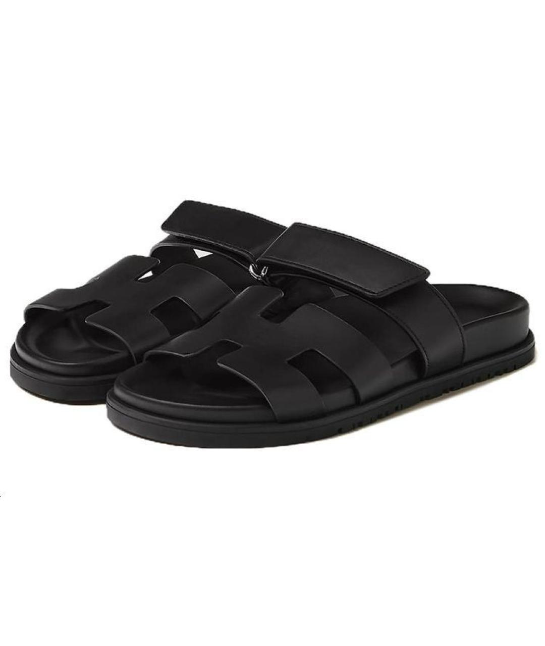 HERMES Черные кожаные сандалии, фото 3