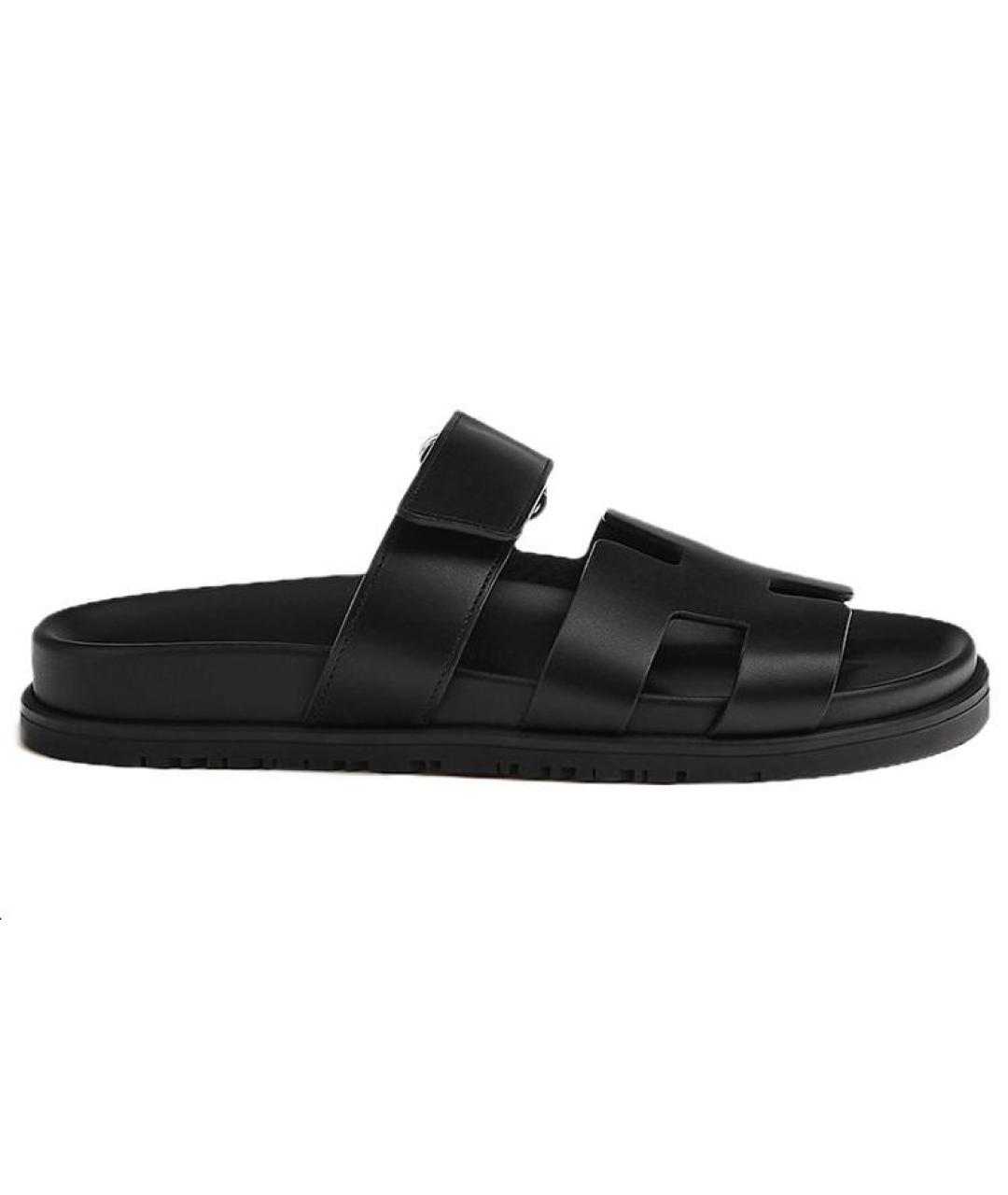 HERMES Черные кожаные сандалии, фото 1