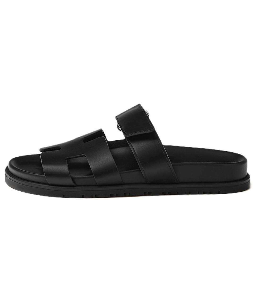 HERMES Черные кожаные сандалии, фото 2