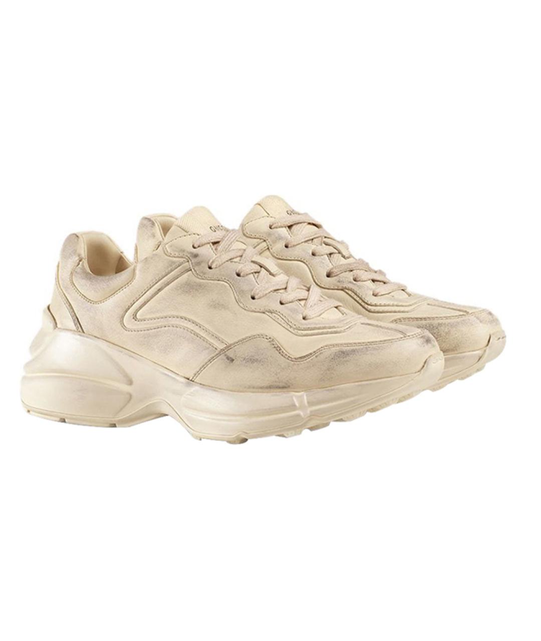 GUCCI Бежевые кожаные кроссовки, фото 3