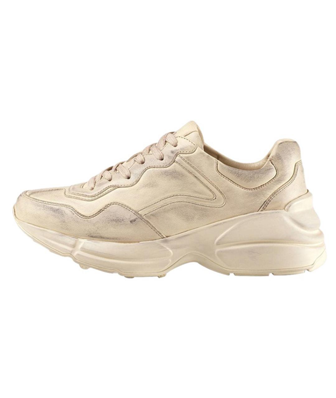 GUCCI Бежевые кожаные кроссовки, фото 2