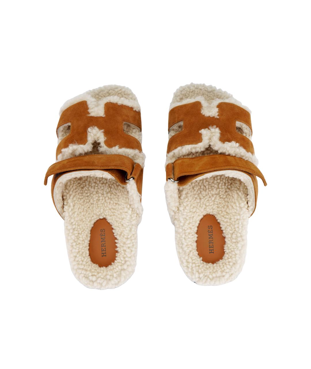 HERMES Коричневые замшевые сандалии, фото 3