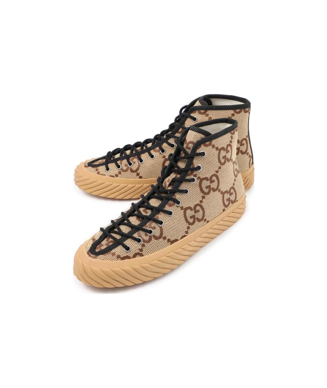 GUCCI Бежевые текстильные низкие кроссовки / кеды, фото 4