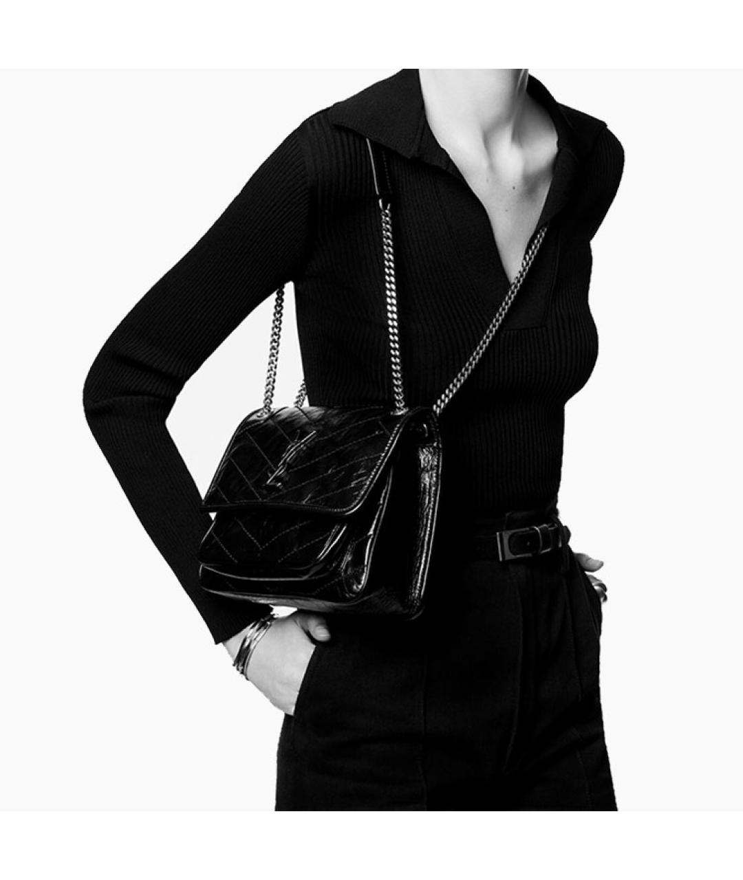 SAINT LAURENT Черная кожаная сумка через плечо, фото 8