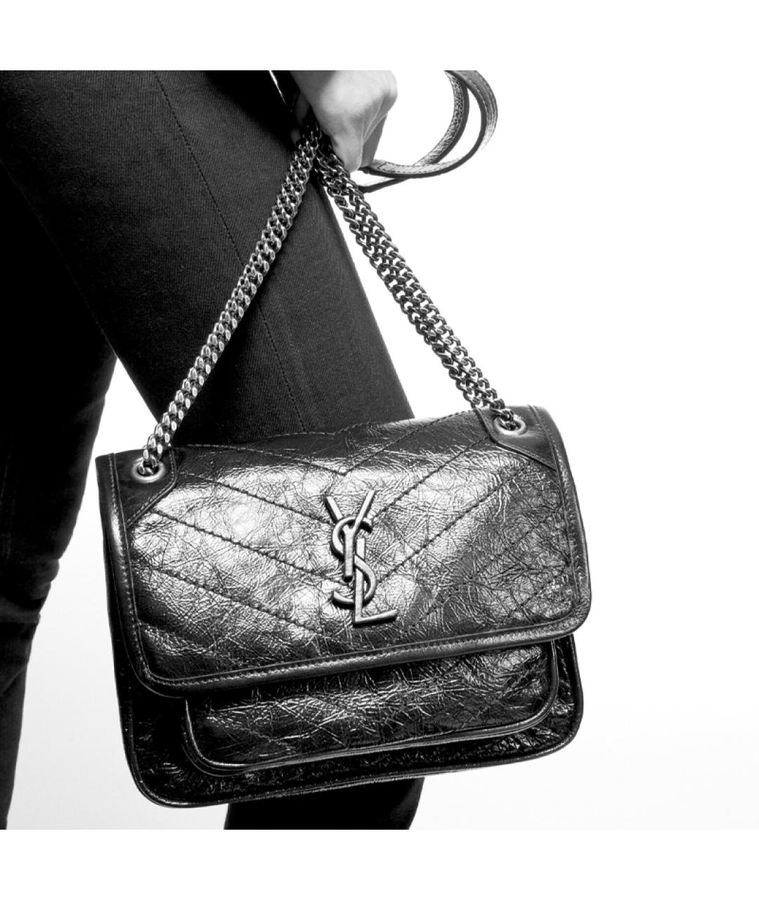 SAINT LAURENT Черная кожаная сумка через плечо, фото 7