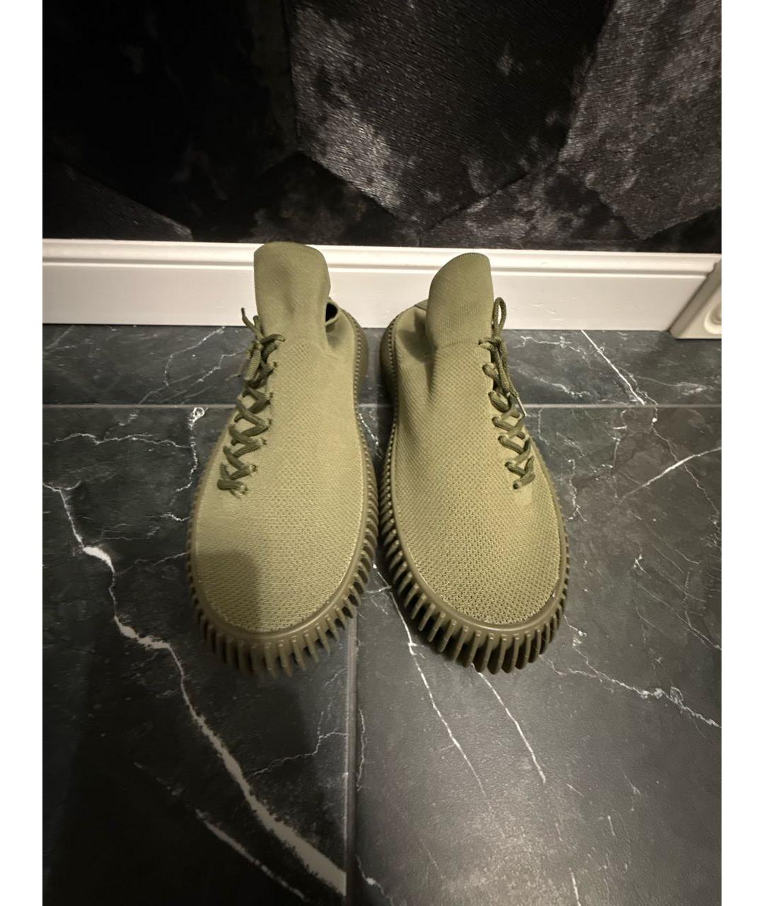 BOTTEGA VENETA Зеленые текстильные низкие кроссовки / кеды, фото 2