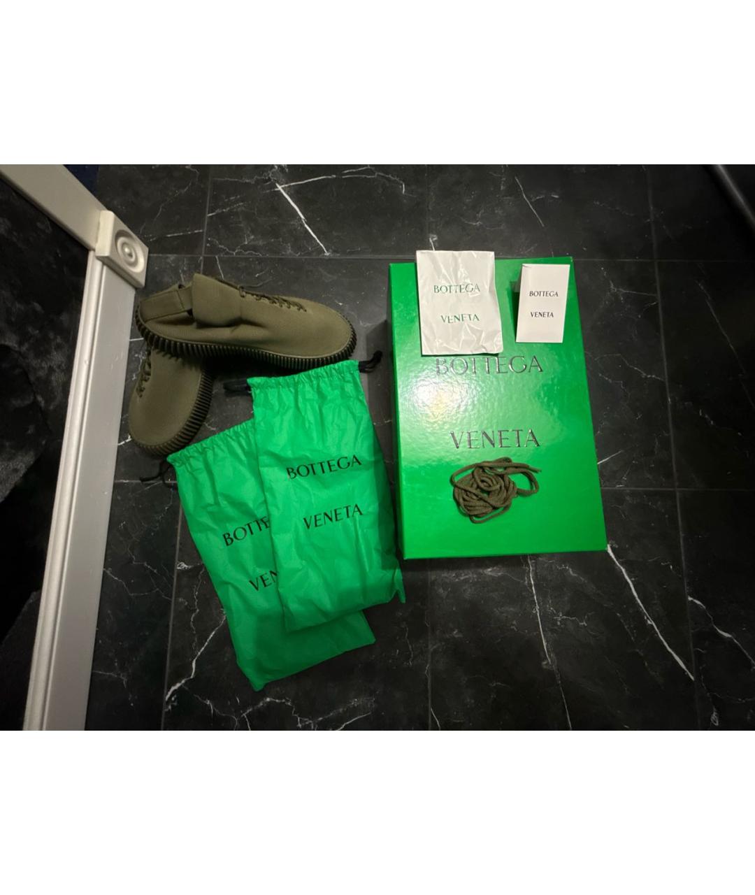 BOTTEGA VENETA Зеленые текстильные низкие кроссовки / кеды, фото 7