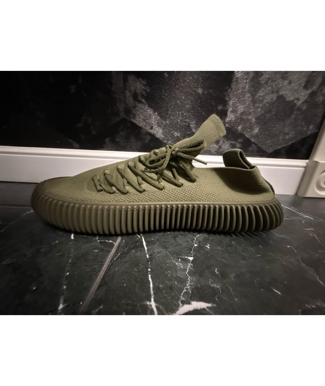 BOTTEGA VENETA Зеленые текстильные низкие кроссовки / кеды, фото 9