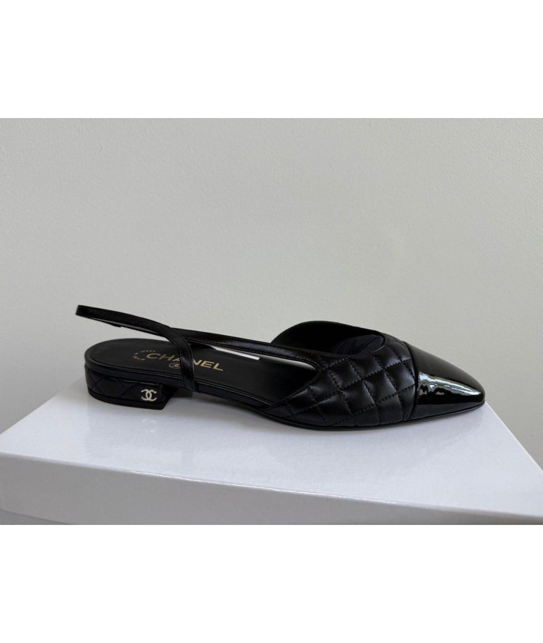 CHANEL Черные кожаные лодочки на низком каблуке, фото 9
