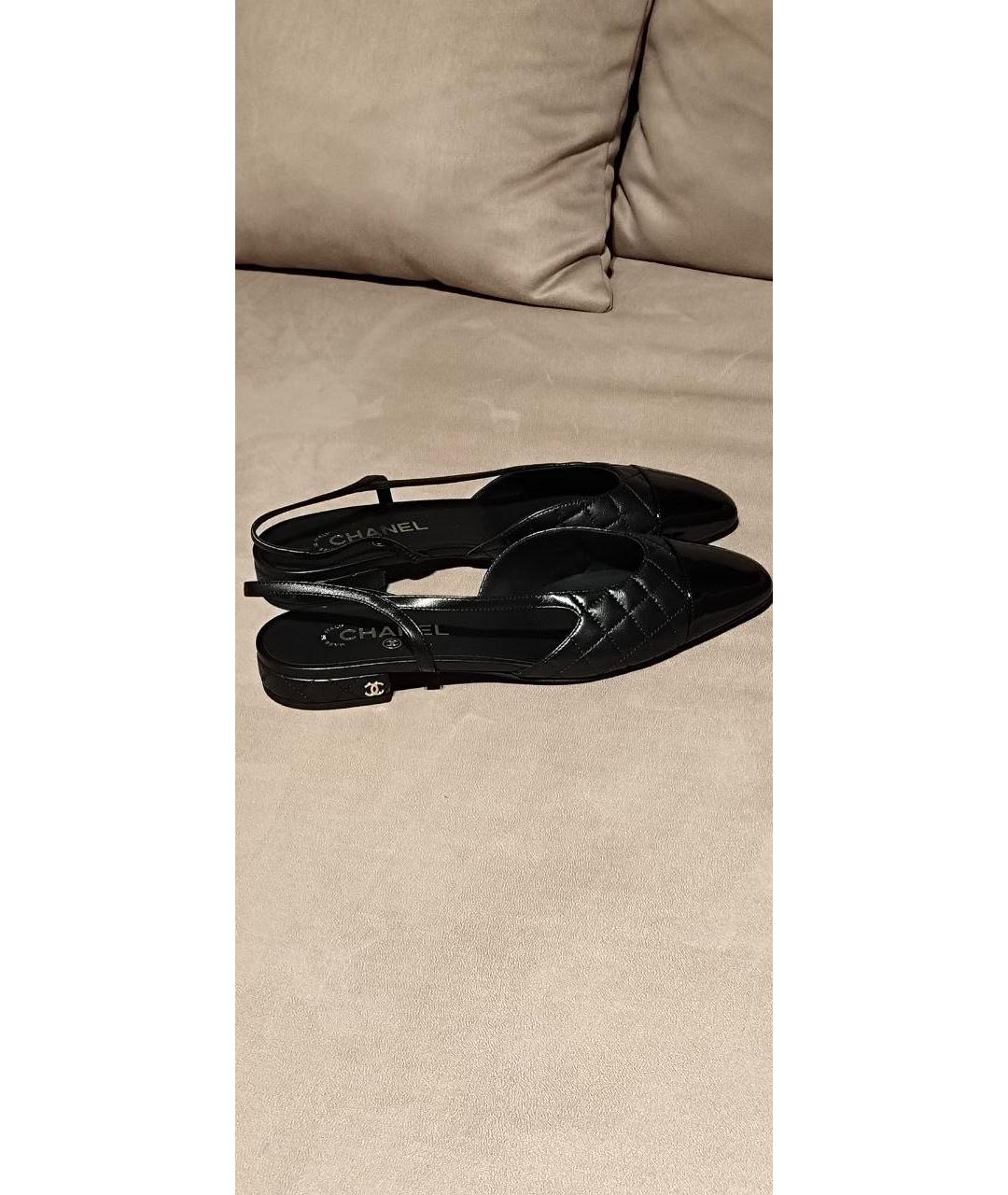 CHANEL Черные кожаные лодочки на низком каблуке, фото 6