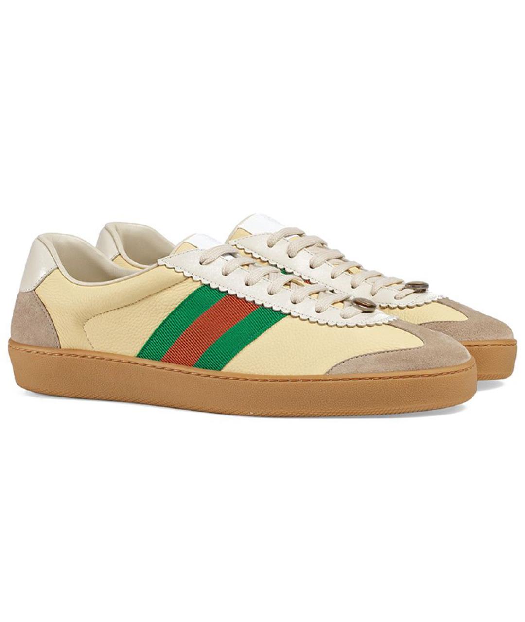 GUCCI Бежевые кожаные низкие кроссовки / кеды, фото 3