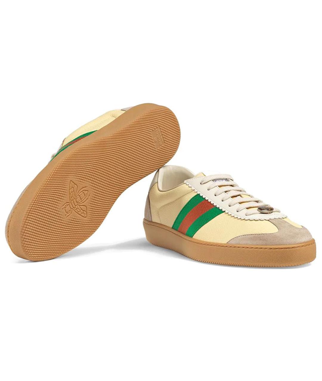 GUCCI Бежевые кожаные низкие кроссовки / кеды, фото 6