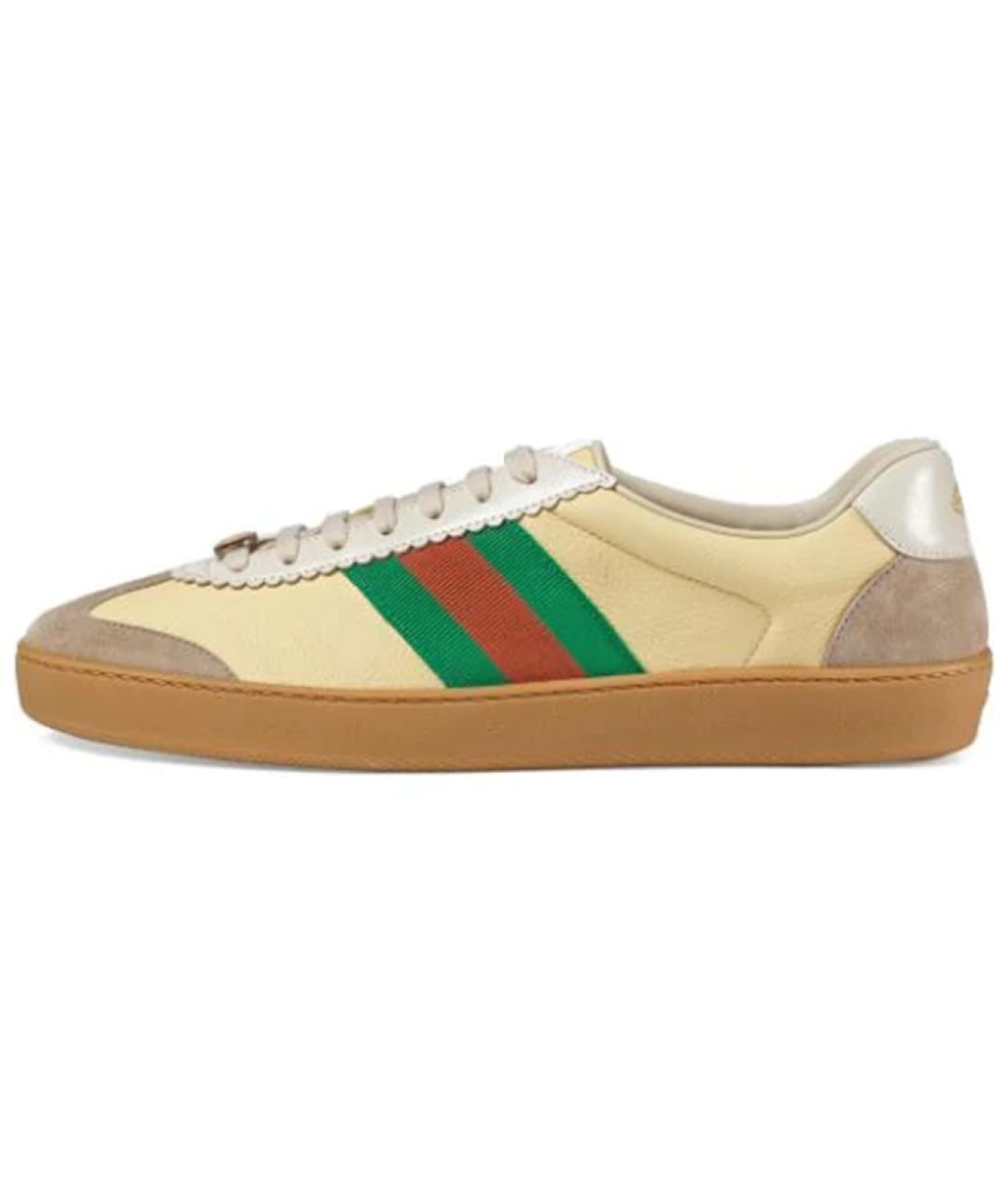 GUCCI Бежевые кожаные низкие кроссовки / кеды, фото 2