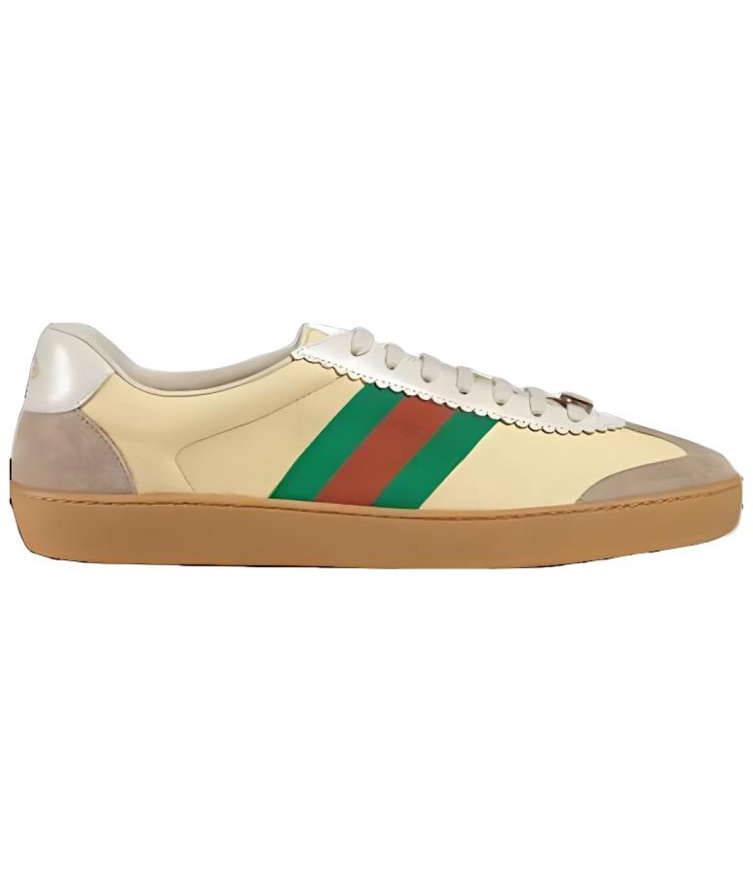 GUCCI Бежевые кожаные низкие кроссовки / кеды, фото 1