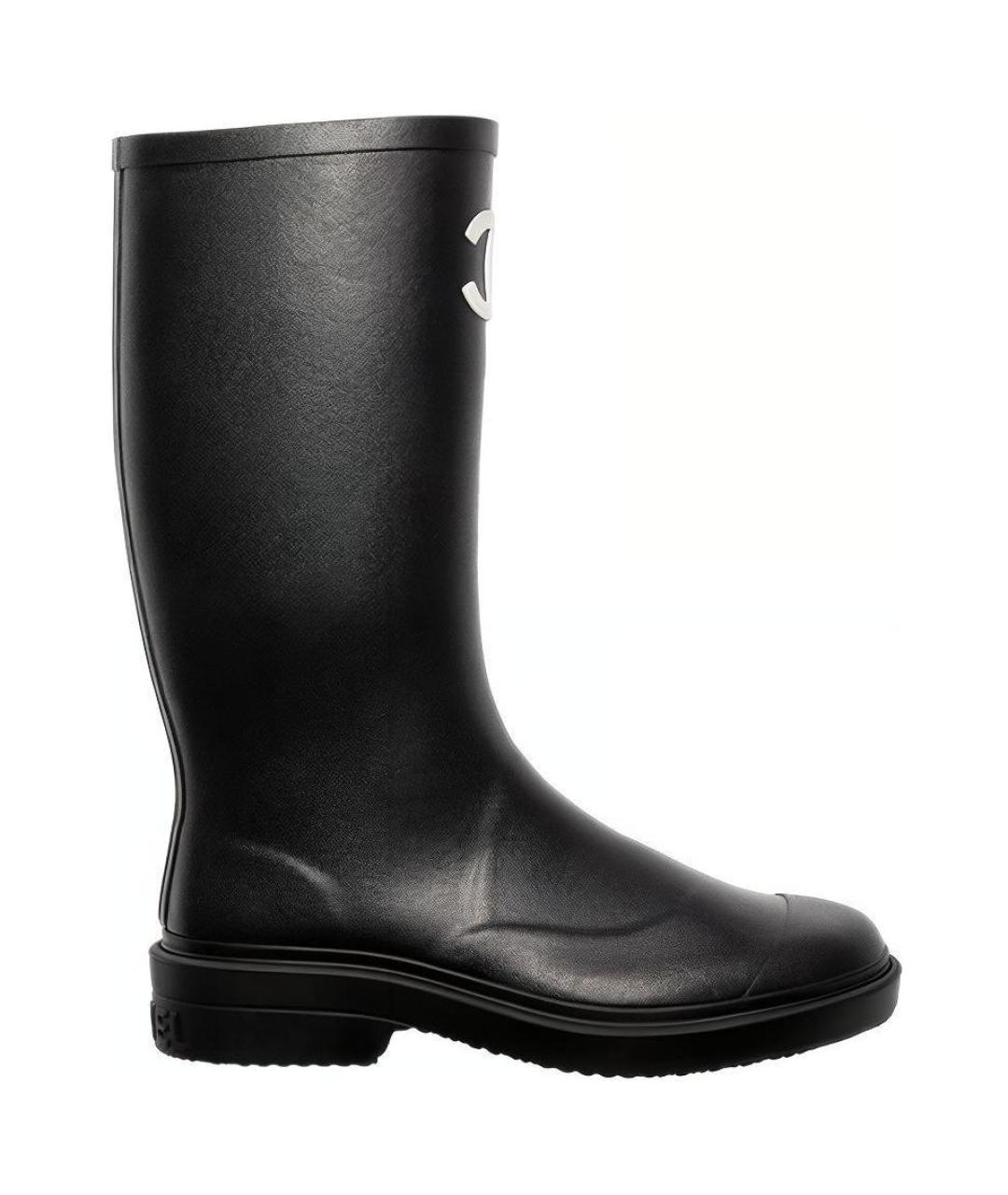 CHANEL Черные резиновые сапоги, фото 1